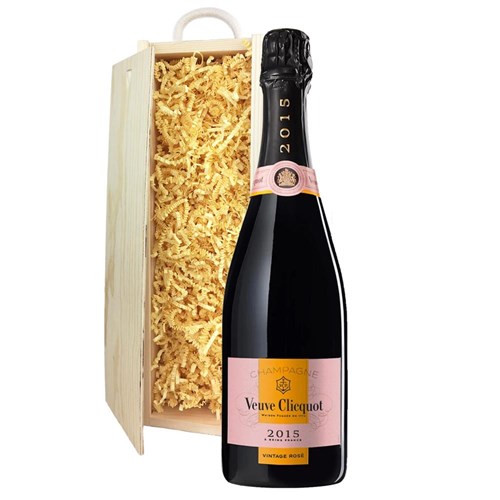 Veuve Clicquot Vintage Rose 2015 Champagne 75cl In Wooden Sliding Lid Gift Box